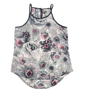 Japna Tank Top Floral Semi Sheer Women's Size Small Black Pink Gray Y2K 90s